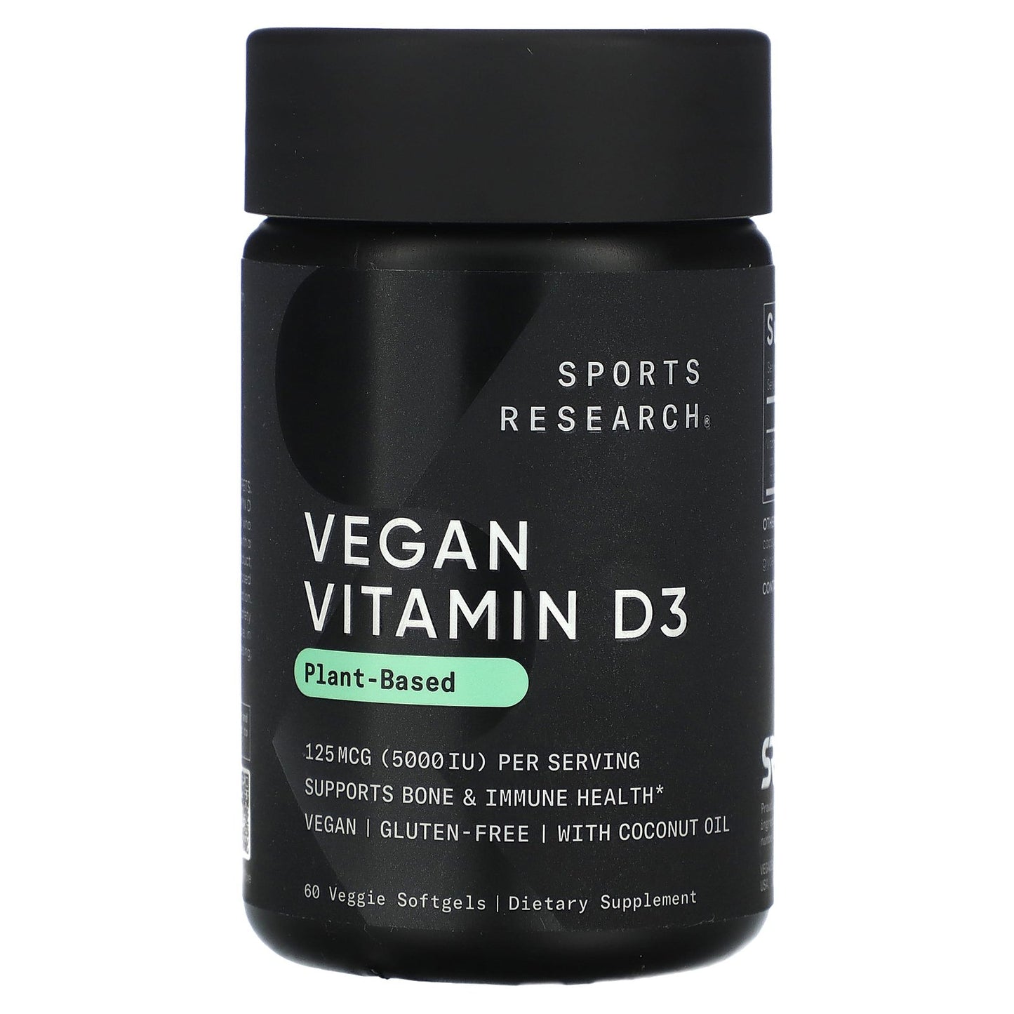 Sports Research, Vegan Vitamin D3, 125 mcg (5,000 IU), 60 Veggie Softgels