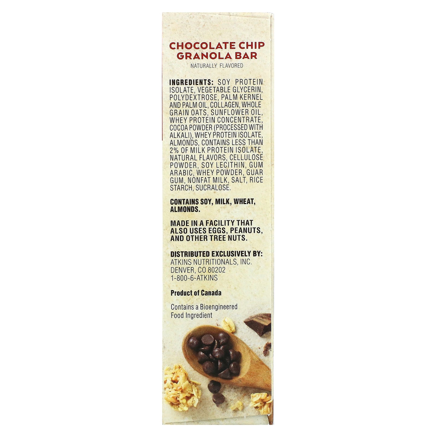 Atkins, Chocolate Chip Granola Bar, 5 Bars, 1.69 oz (48 g) Each