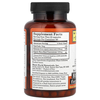 Whole World Botanicals, Royal Maca® for Menopause, 1,200 mg, 120 Veg. Caps (600 mg per Cap)