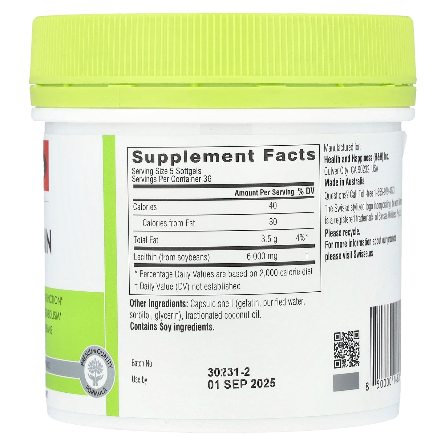 Swisse, Ultiboost®, Lecithin, 1,200 mg, 180 Capsules