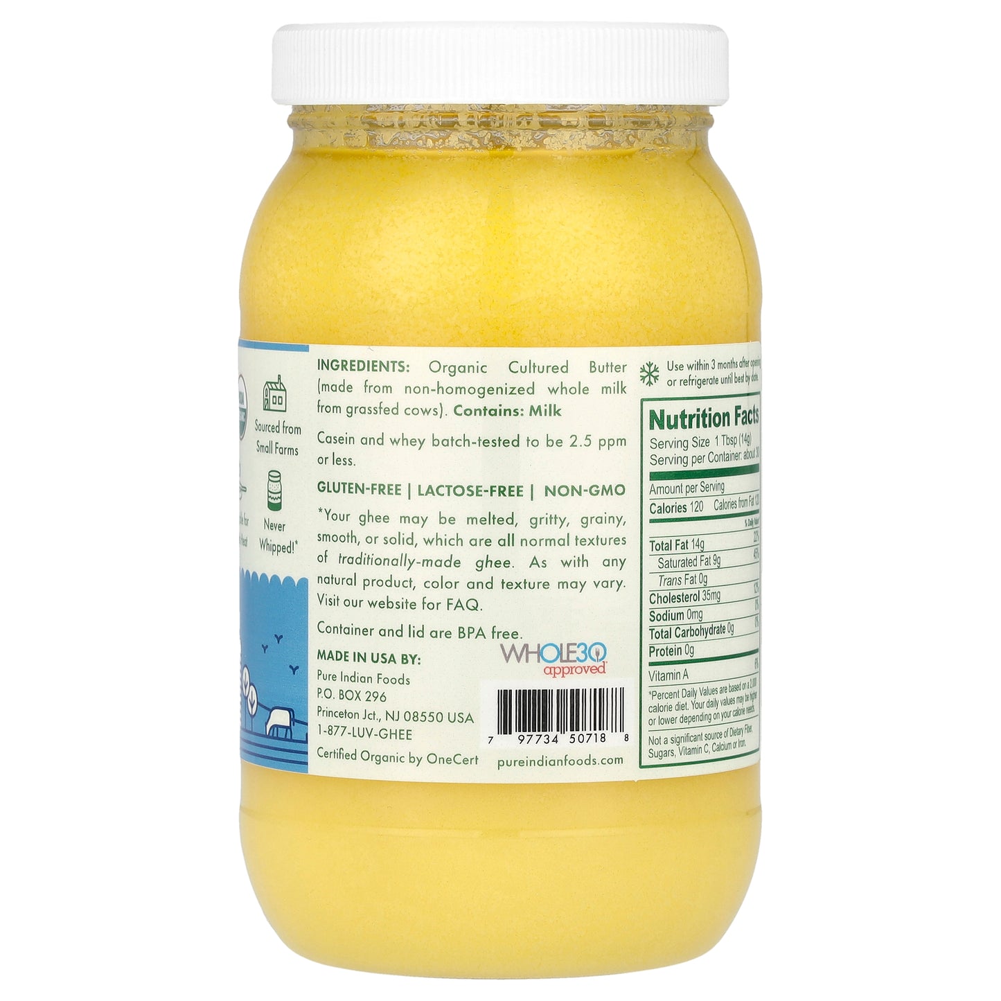 Pure Indian Foods, Organic Grassfed Cultured Ghee, 15 oz (425 g)