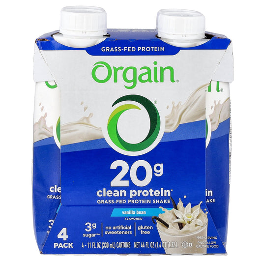 Orgain, Clean Grass-Fed Protein Shake, Vanilla Bean, 4 Pack, 11 fl oz (330 ml) Each