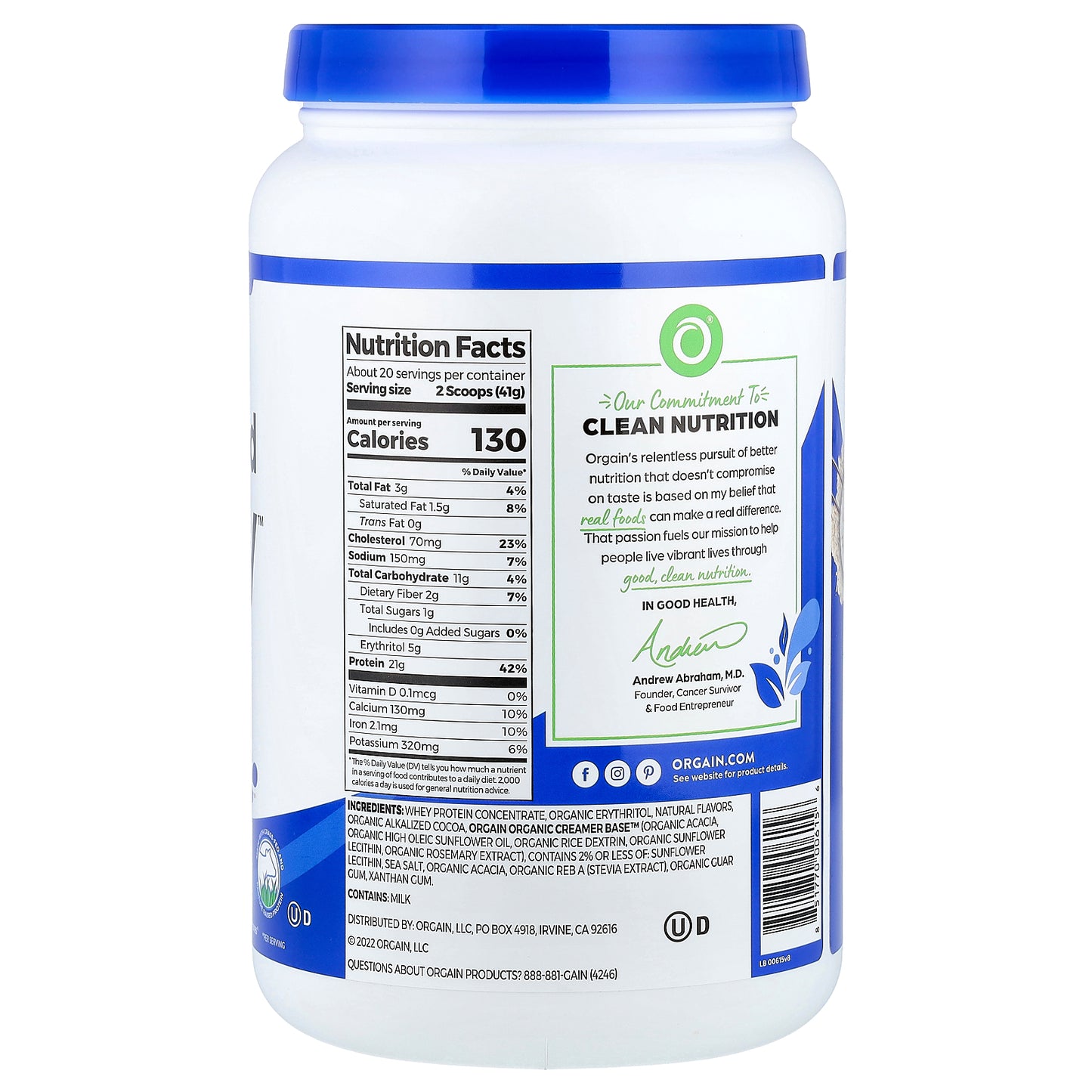 Orgain, Grass-Fed Whey™ Protein Powder, Creamy Chocolate Fudge, 1.82 lb (828 g)