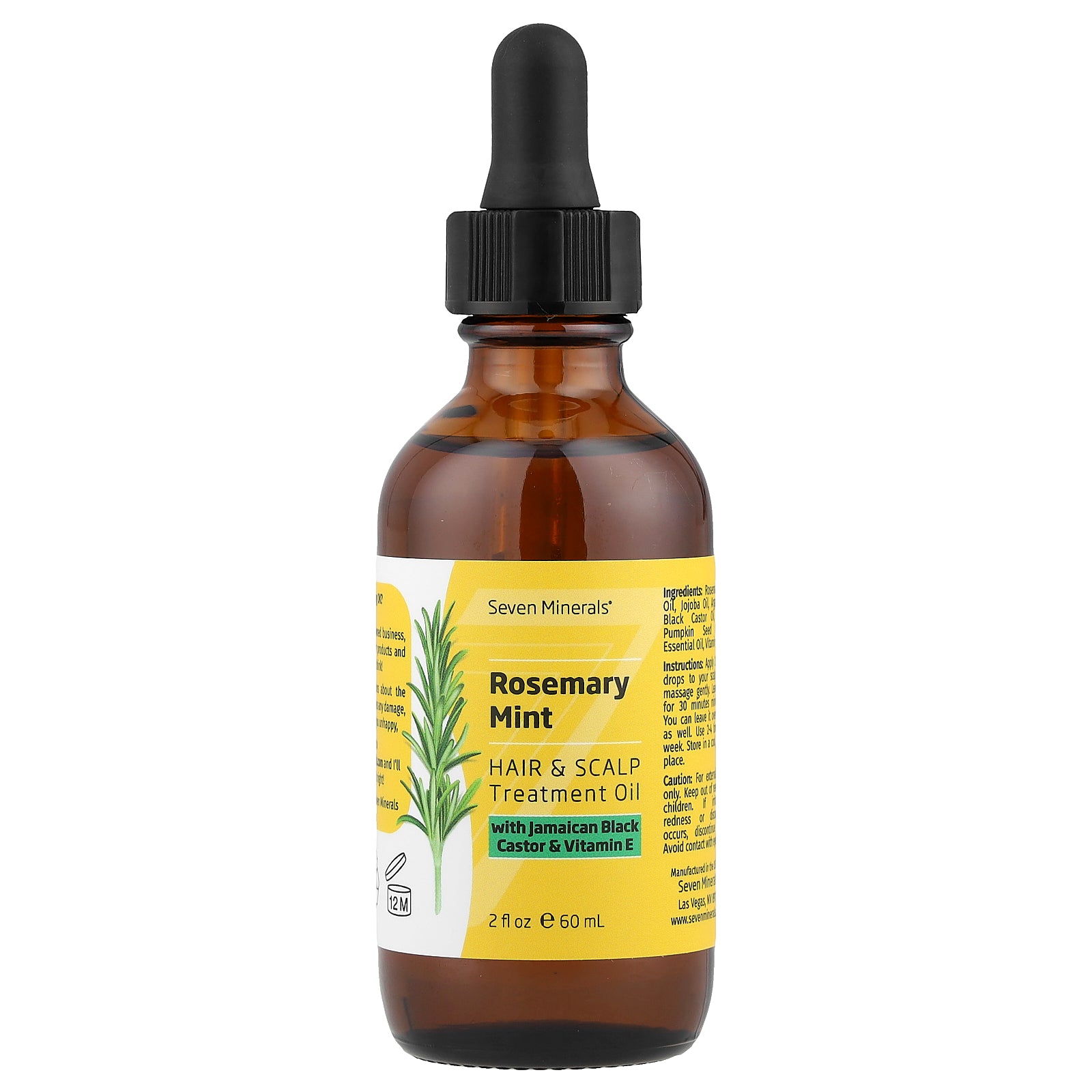 Seven Minerals, Rosemary Mint, Hair & Scalp Treatment Oil, With Jamaican Black Castor & Vitamin E , 2 fl oz (60 ml)