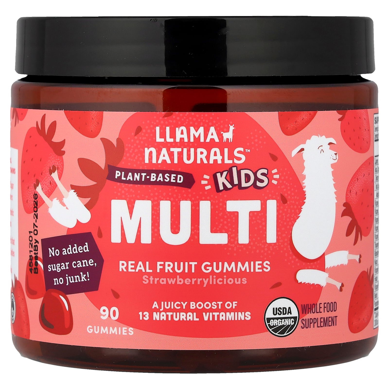 Llama Naturals, Kids Plant-Based Multi, Real Fruit Gummies, Strawberrylicious, 60 Gummies