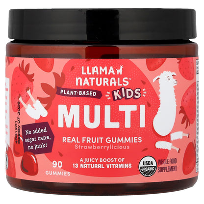 Llama Naturals, Kids Plant-Based Multi, Real Fruit Gummies, Strawberrylicious, 60 Gummies