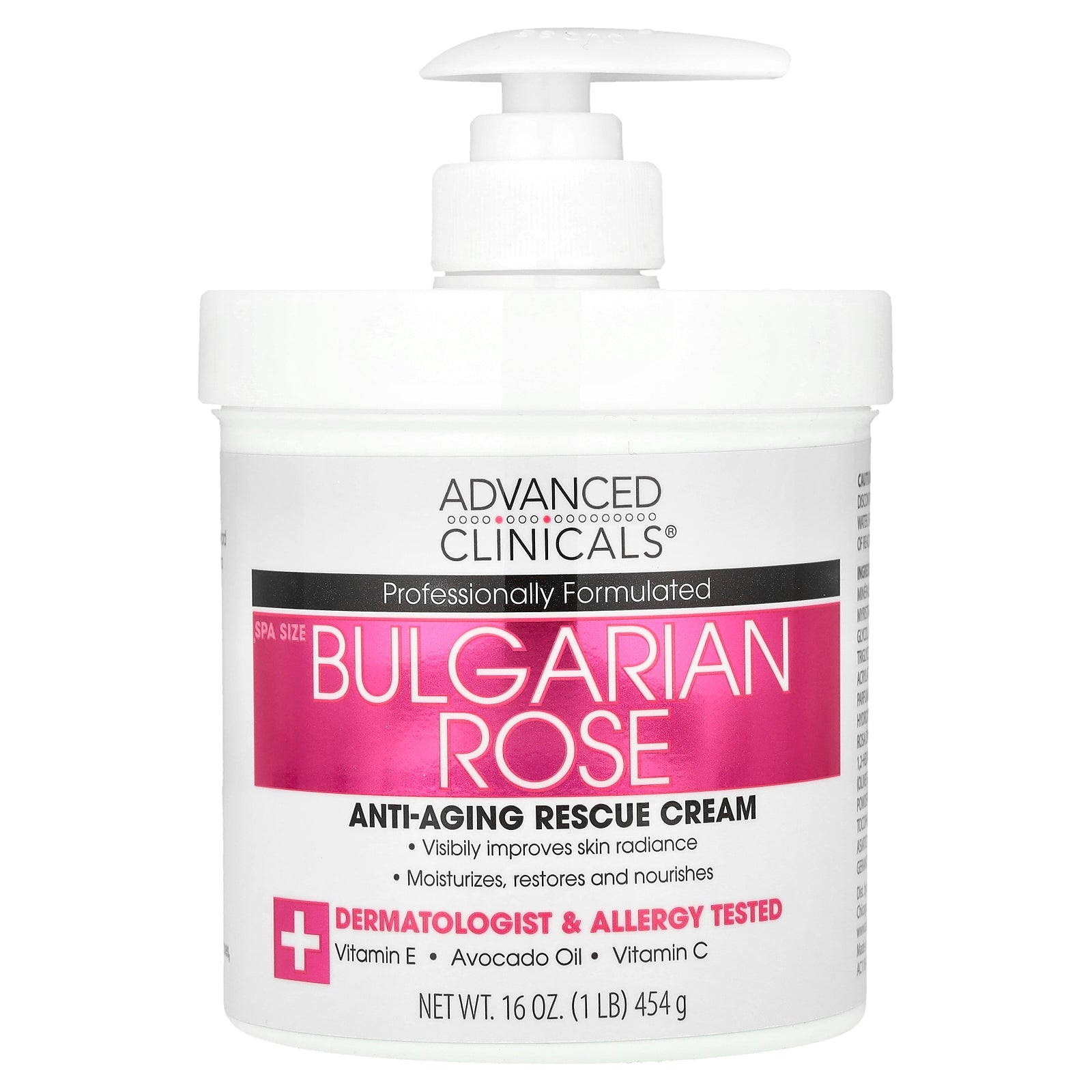 Advanced Clinicals, Anti-Aging Rescue Cream, Bulgarian Rose, 16 oz (454 g)