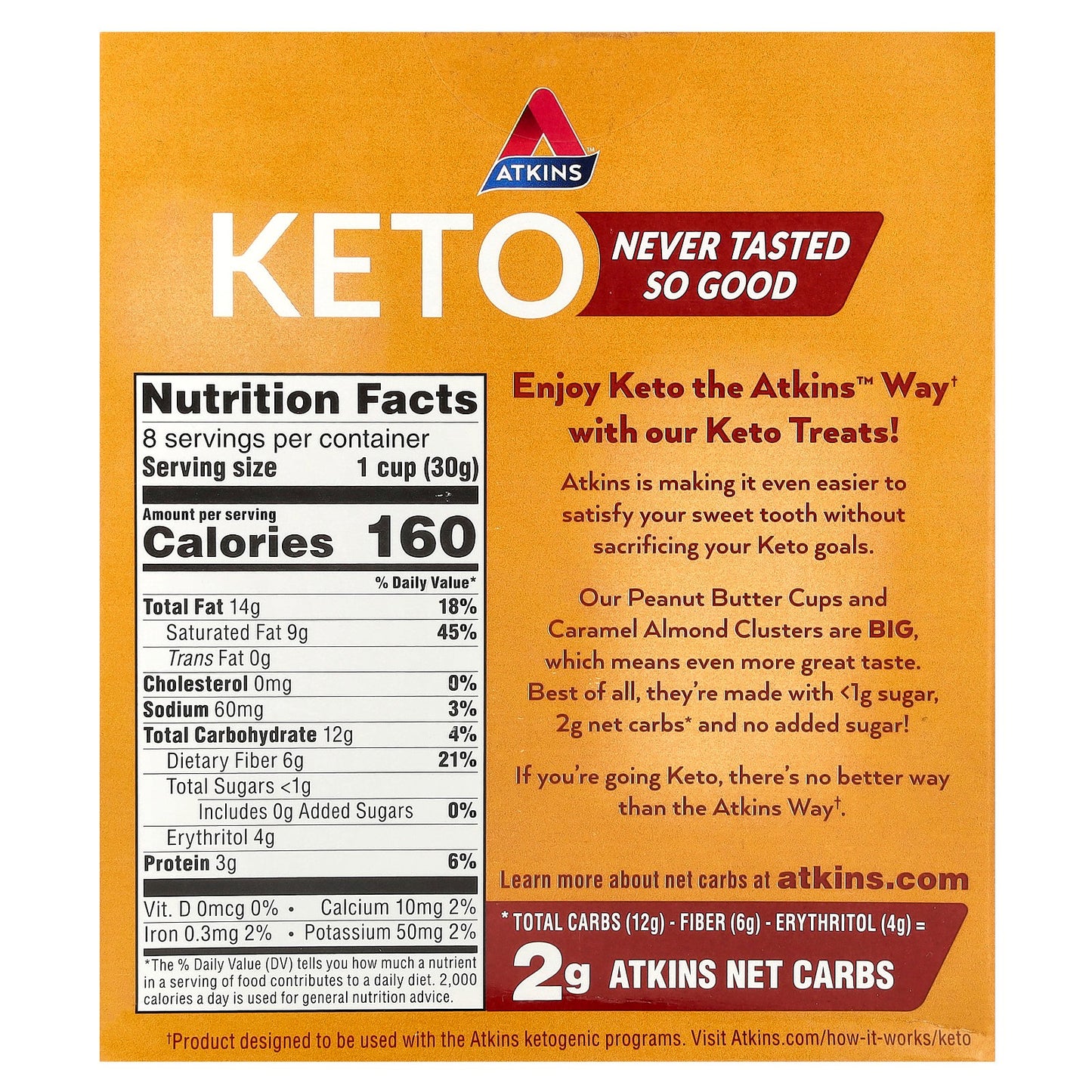 Atkins, Keto, Peanut Butter Cups, 8 Cups, 1.06 oz (30 g) Each