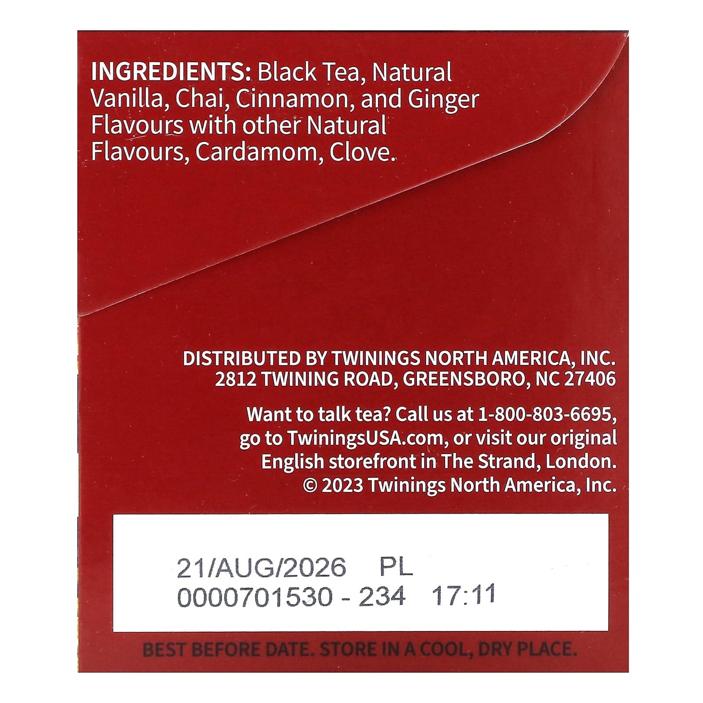 Twinings, Flavored Black Tea, Chai, French Vanilla, 20 Tea Bags, 1.41 oz (40 g)