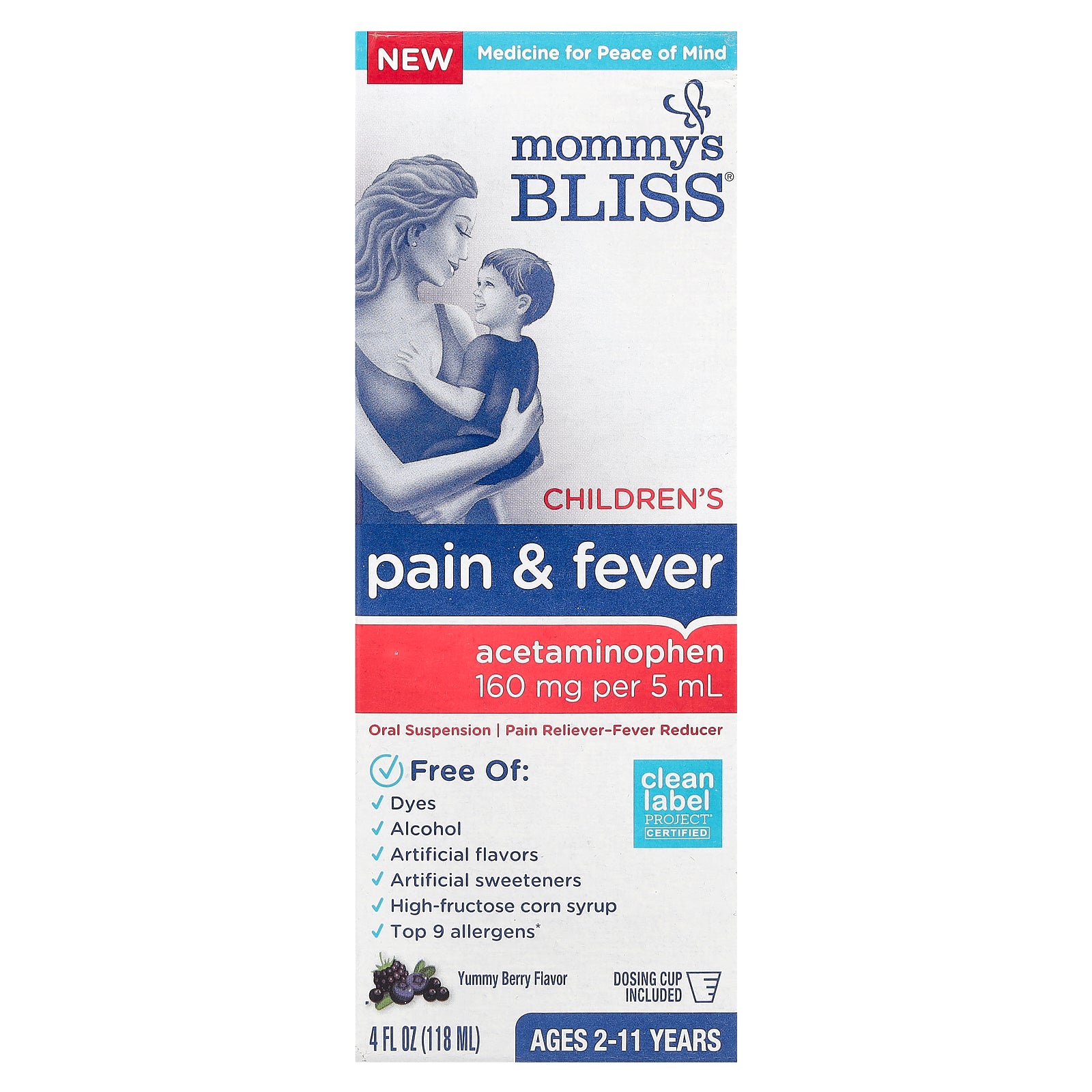 Mommy's Bliss, Children's Pain & Fever, Ages 2-11 Years, Yummy Berry, 4 fl oz (118 ml)