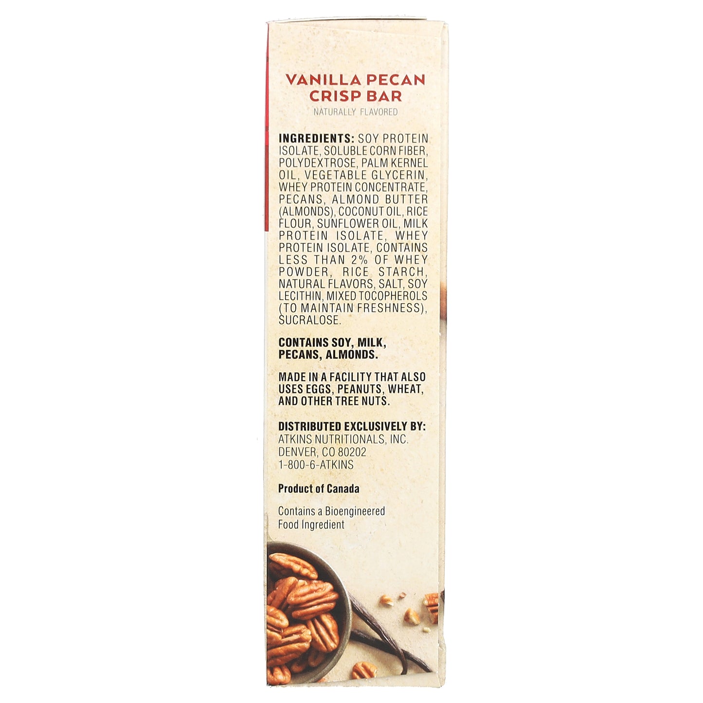 Atkins, Protein Meal Bar, Vanilla Pecan Crisp, 5 Bars, 1.69 oz (48 g) Each