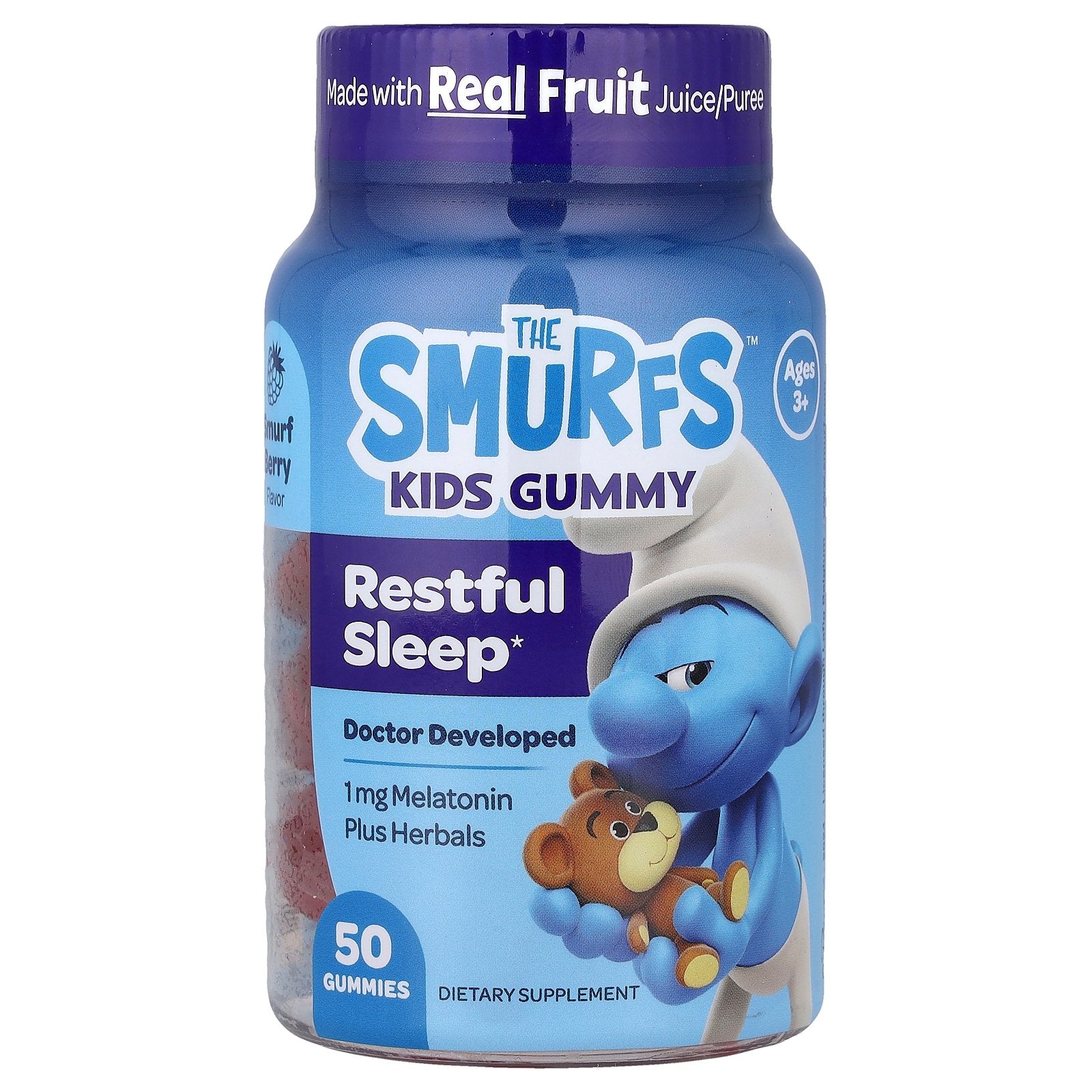 The Smurfs, Kids Gummy, Restful Sleep, Ages 3+, Smurf Berry, 50 Gummies