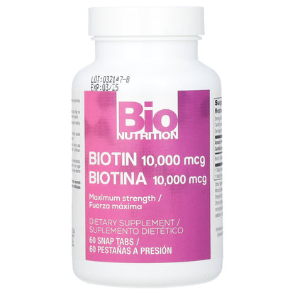 Bio Nutrition, Biotin, Maximum Strength, 10,000 mcg, 60 Snap Tabs