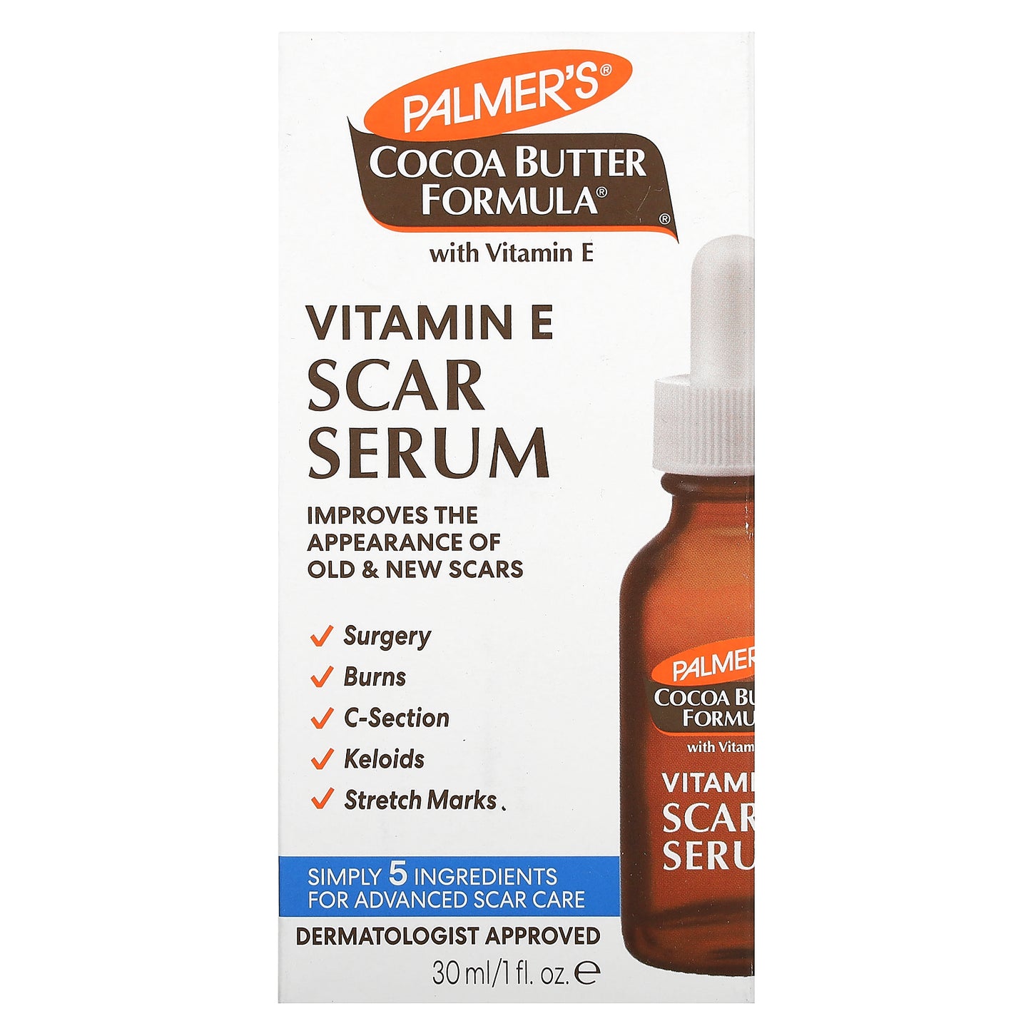 Palmer's, Cocoa Butter Formula® with Vitamin E, Scar Serum, Fragrance Free, 1 fl oz (30 ml)