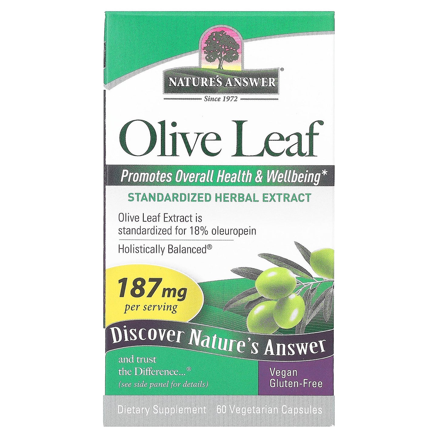 Nature's Answer, Olive Leaf, 187 mg, 60 Vegetarian Capsules