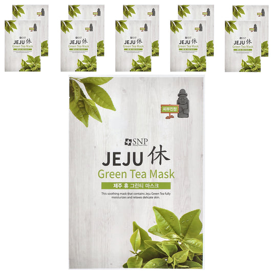 SNP, Jeju Rest Green Tea Beauty Mask, 10 Sheets, 0.74 fl oz (22 ml) Each