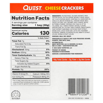 Quest Nutrition, Cheese Crackers, Cheddar Blast, 4 Bags, 1.06 oz (30 g) Each