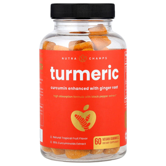 NutraChamps, Turmeric Gummies, Natural Tropical Fruit, 60 Vegan Gummies