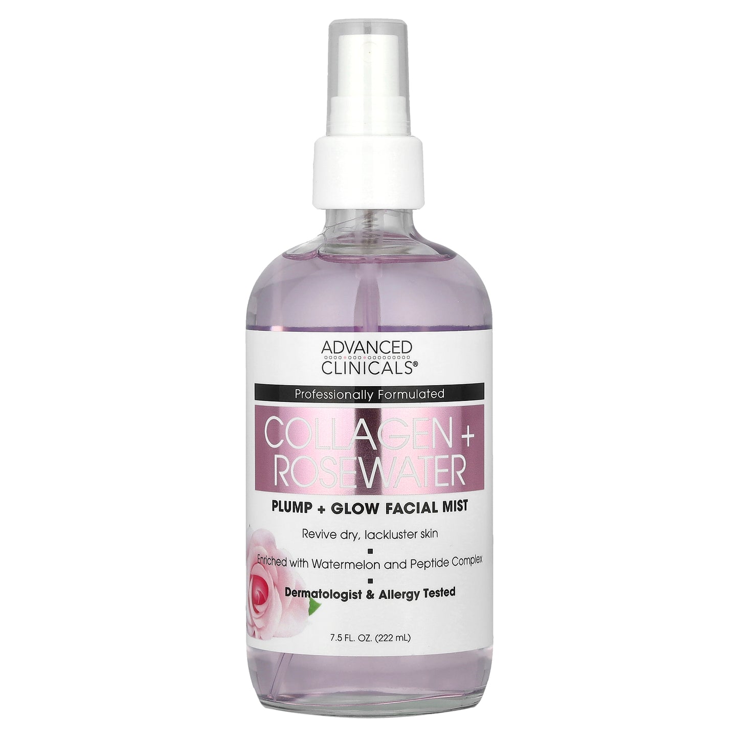 Advanced Clinicals, Collagen + Rosewater, Plump + Glow Facial Mist, 7.5 fl oz (222 ml)