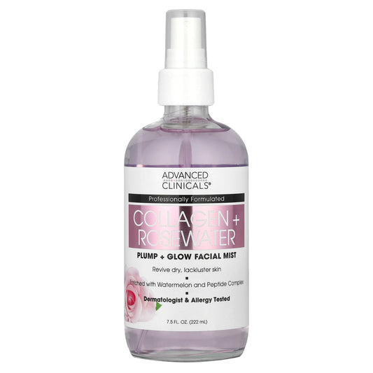 Advanced Clinicals, Collagen + Rosewater, Plump + Glow Facial Mist, 7.5 fl oz (222 ml)