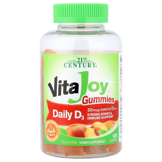 21st Century, VitaJoy® Daily D3 Gummies, Peach, 120 Gummies (25 mcg (1,000 IU) per Gummy)