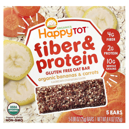 Happy Family Organics, Happy Tot®, Fiber & Protein Oat Bar, Organic Bananas & Carrots, 5 Bars, 0.88 oz (25 g) Each