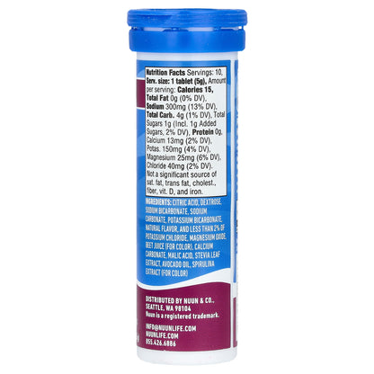 Nuun, Sport Hydration, Effervescent Electrolyte Drink, Tri-Berry, 10 Tablets