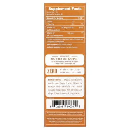 NutraChamps, D3 + K2 Liquid Drops, Unflavored, 2 fl oz (60 ml)