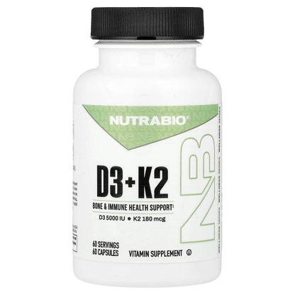 NutraBio, D3 + K2, 60 Capsules