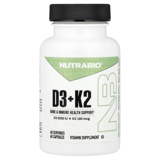 NutraBio, D3 + K2, 60 Capsules