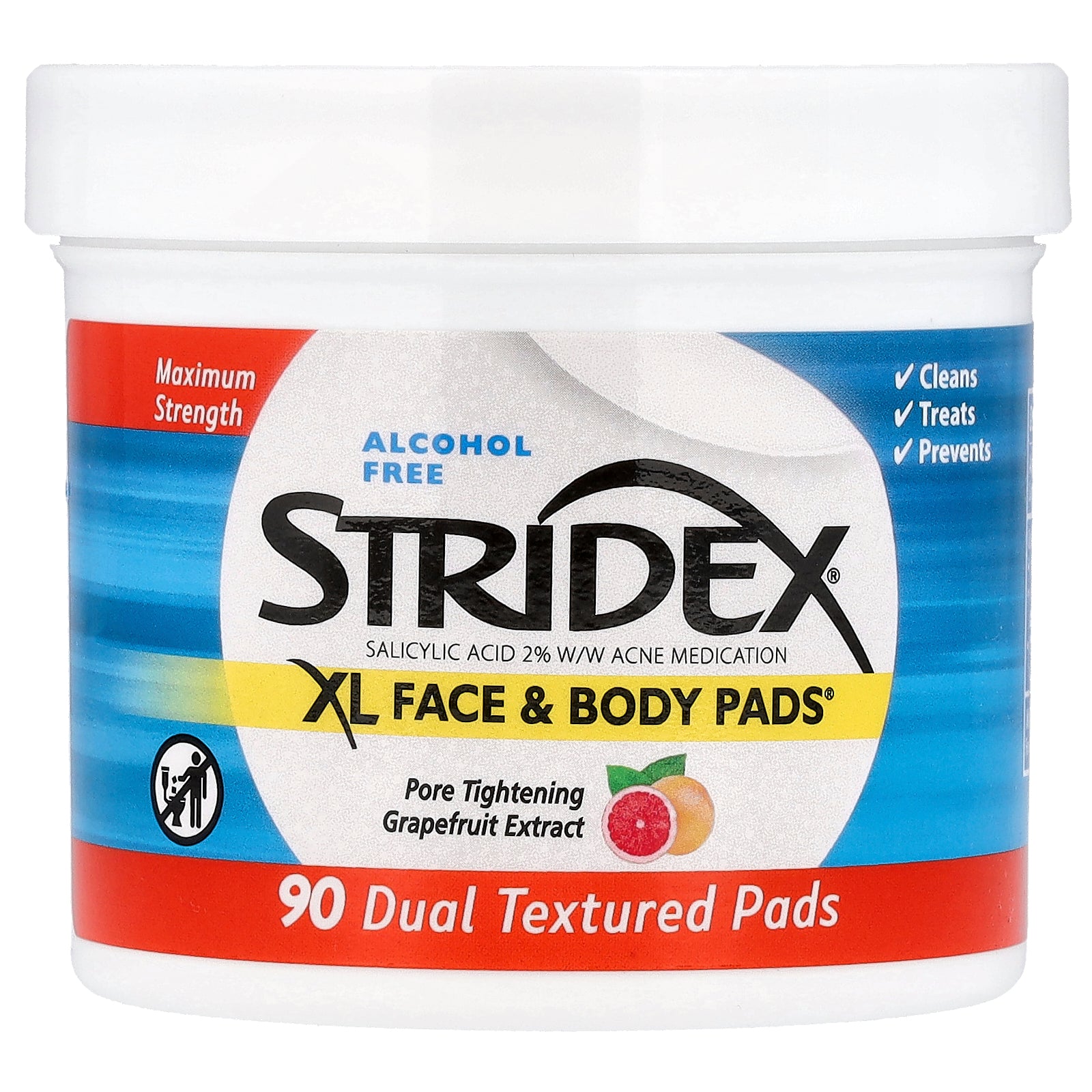 Stridex, XL Face & Body Pads™, Alcohol Free, 90 Dual Textured Pads