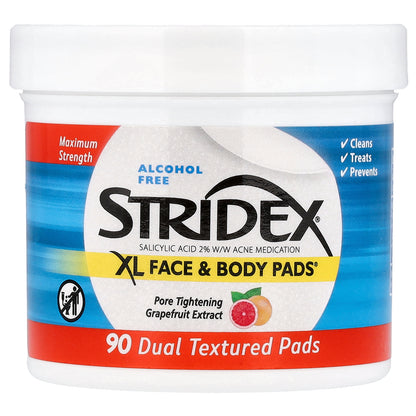 Stridex, XL Face & Body Pads™, Alcohol Free, 90 Dual Textured Pads