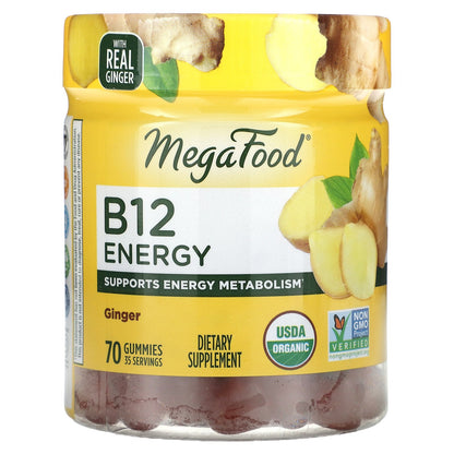 MegaFood, B12 Energy, Ginger, 70 Gummies