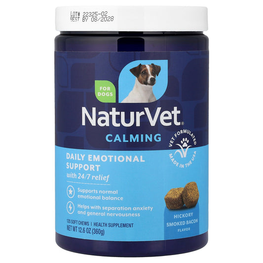 NaturVet, Daily Emotional Support, Calming, For Dogs, Hickory Smoked Bacon, 120 Soft Chews, 12.6 oz (360 g)