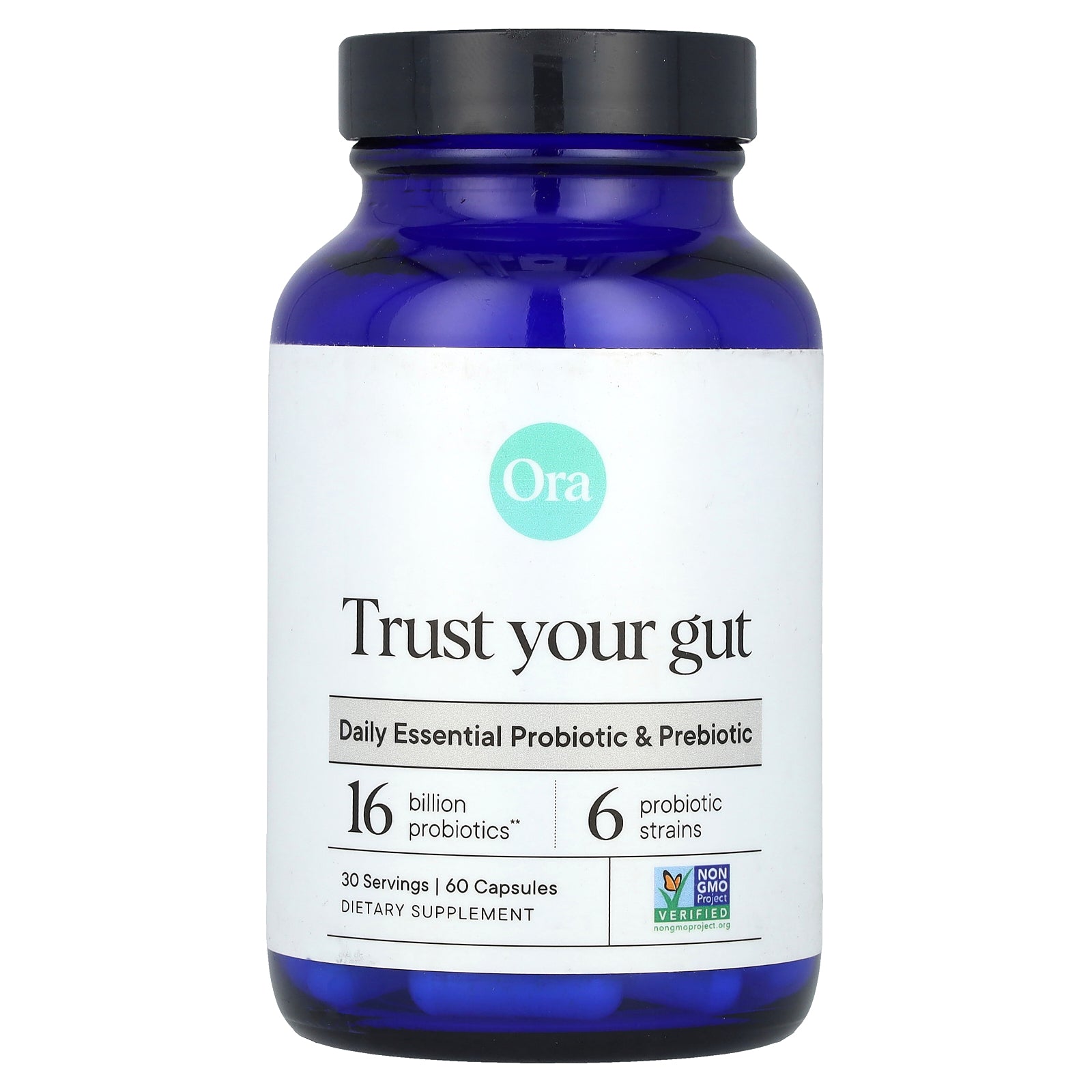 Ora, Trust Your Gut, Daily Essential Probiotic & Prebiotic, 16 Billion, 60 Capsules