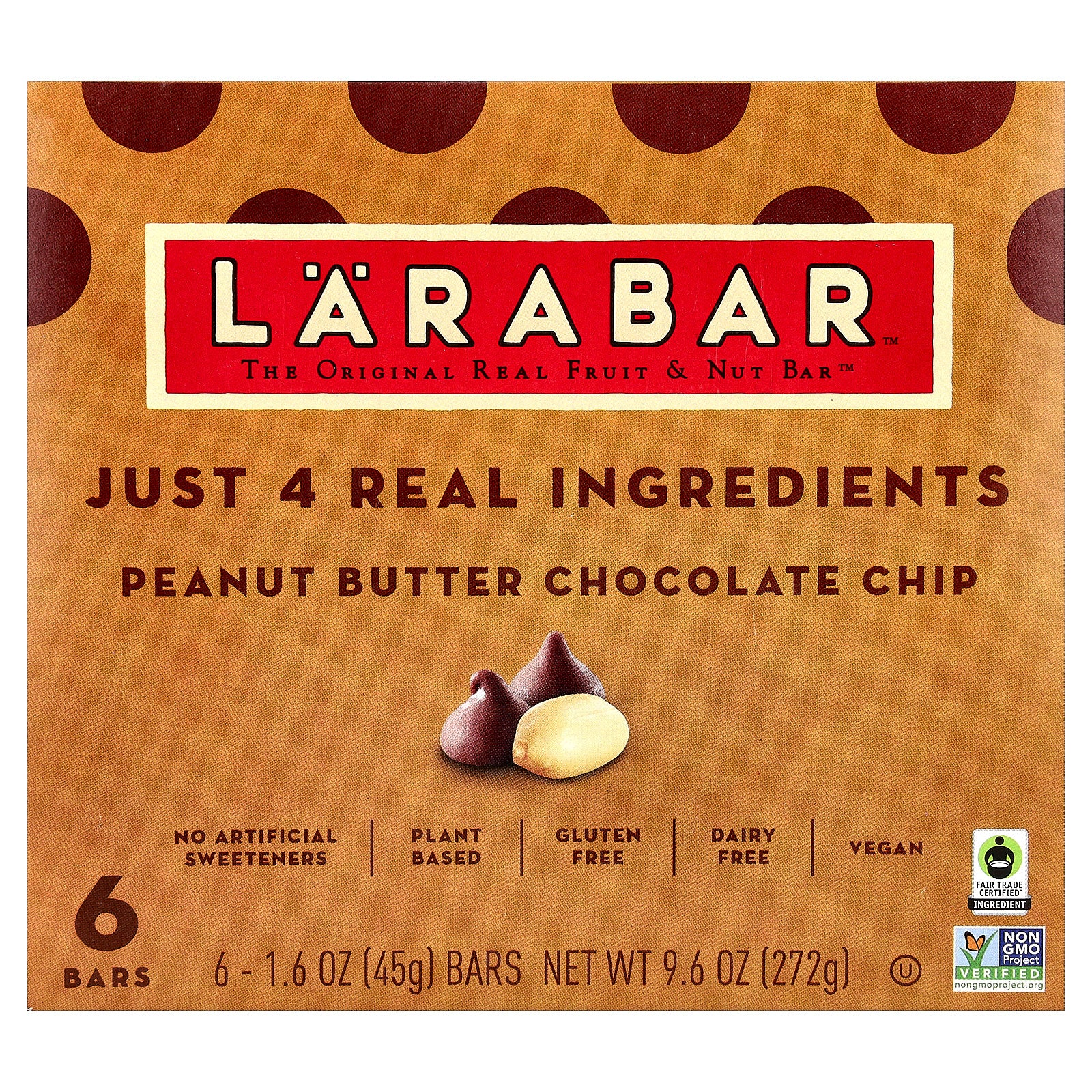 Larabar, Real Fruit & Nut Bar™, Peanut Butter Chocolate Chip, 6 Bars, 1.6 oz (45 g) Each