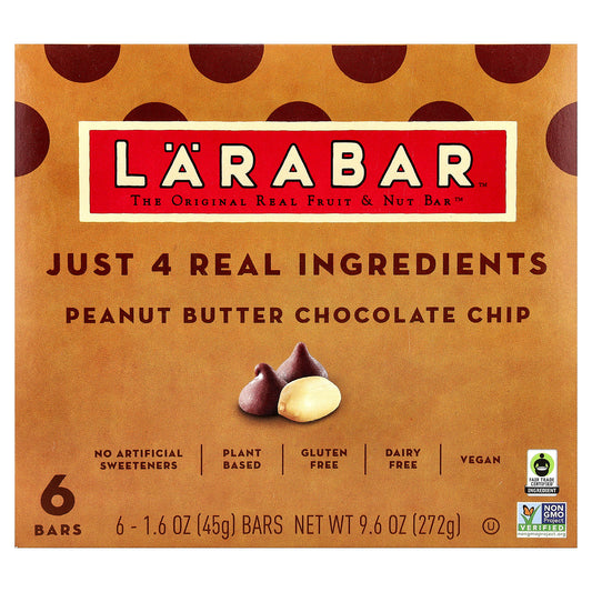 Larabar, Real Fruit & Nut Bar™, Peanut Butter Chocolate Chip, 6 Bars, 1.6 oz (45 g) Each