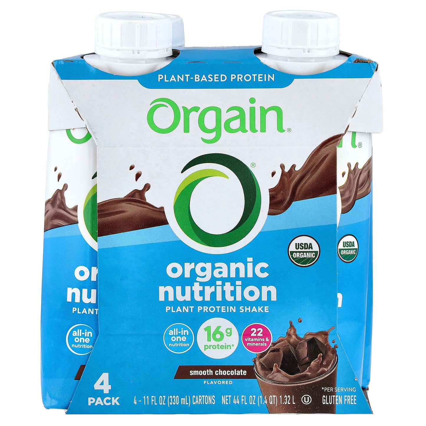 Orgain, Organic Nutrition, Plant Protein Shake, Smooth Chocolate, 4 Pack, 11 fl oz (330 ml) Each