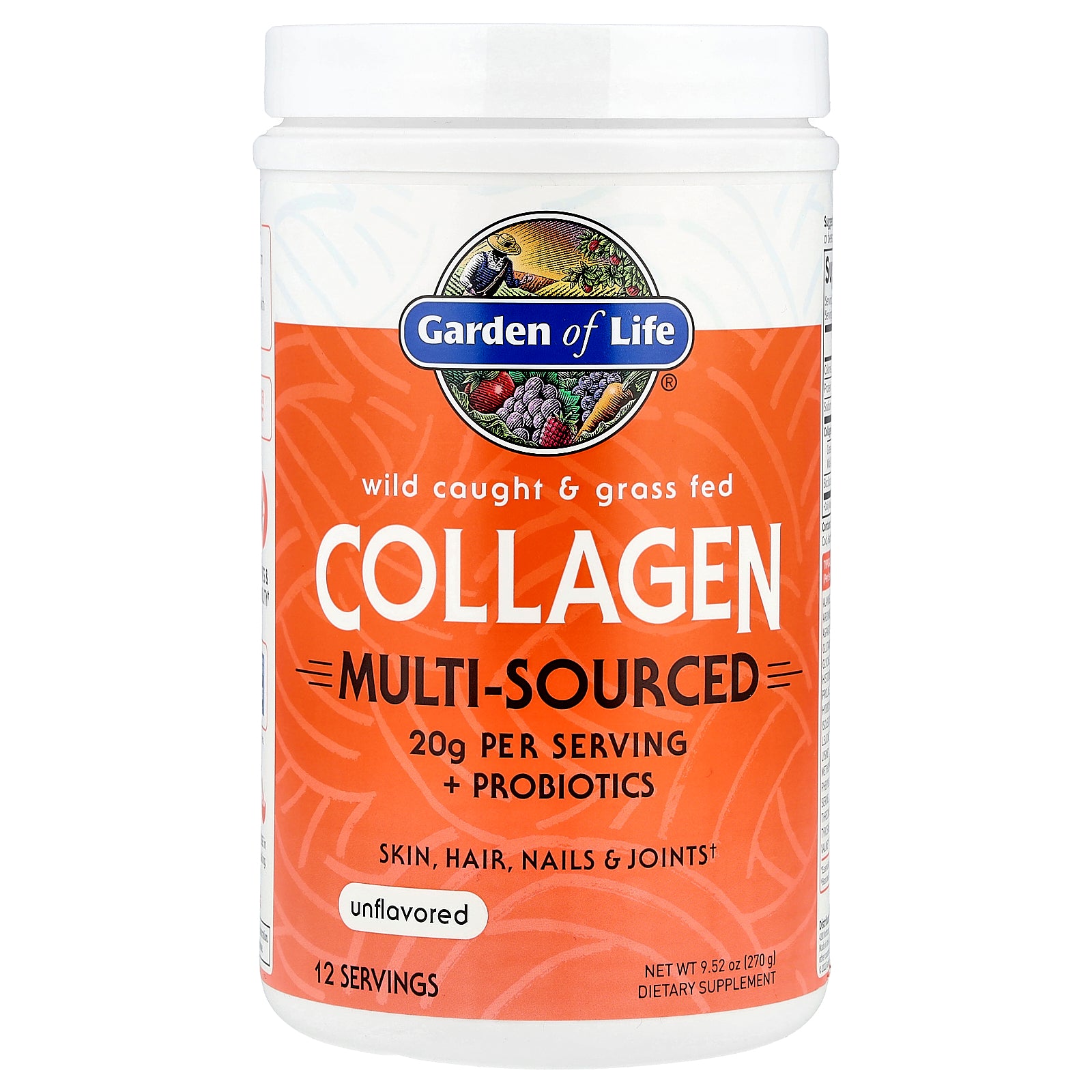 Garden of Life, Wild Caught & Grass Fed Collagen, Multi-Sourced, Unflavored, 9.52 oz (270 g)