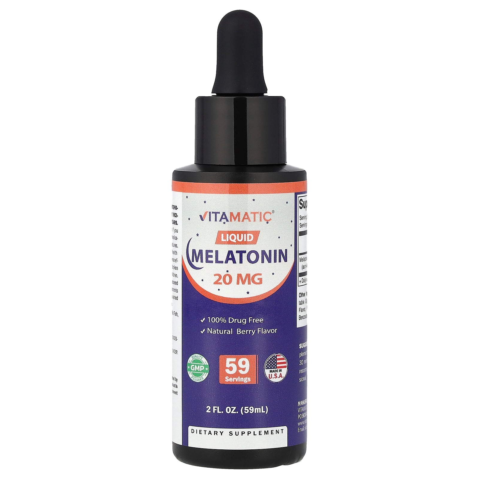 Vitamatic, Liquid Melatonin, Natural Berry, 20 mg, 2 fl oz (59 ml)