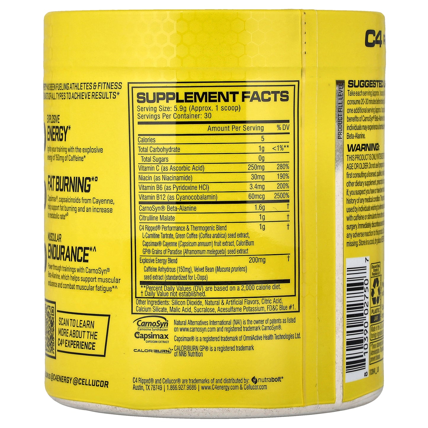 C4 / Cellucor, C4 Ripped®, Pre-Workout, Icy Blue Razz, 6.2 oz (177 g)