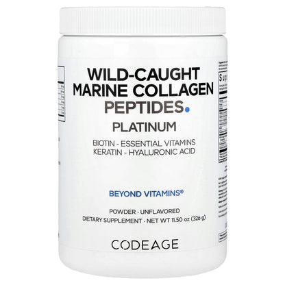 Codeage, Wild-Caught Marine Collagen Peptides Powder, Platinum, Unflavored, 11.5 oz (326 g)