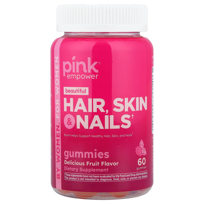 Pink, Beautiful, Hair, Skin & Nails Gummies, Delicious Fruit, 60 Gummies