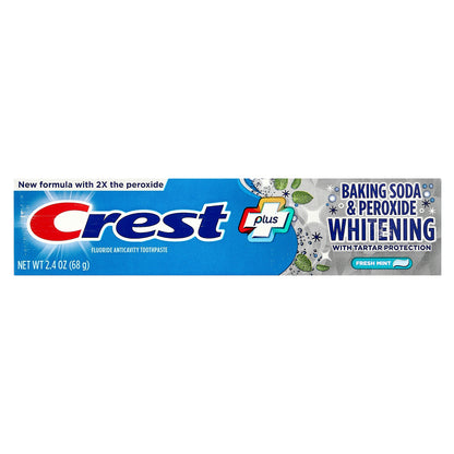 Crest, Plus, Baking Soda & Peroxide Whitening Fluoride Toothpaste, Fresh Mint, 2.4 oz (68 g)