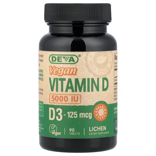 Deva, Vegan Vitamin D3, 125 mcg (5,000 IU), 90 Tablets