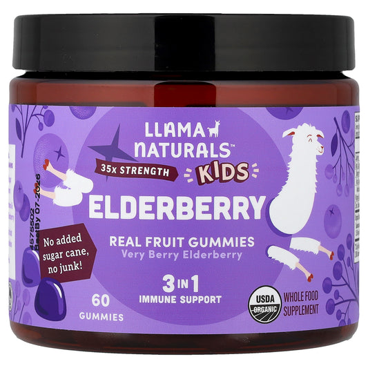 Llama Naturals, Kids Elderberry, Real Fruit Gummies, Very Berry Elderberry, 60 Gummies