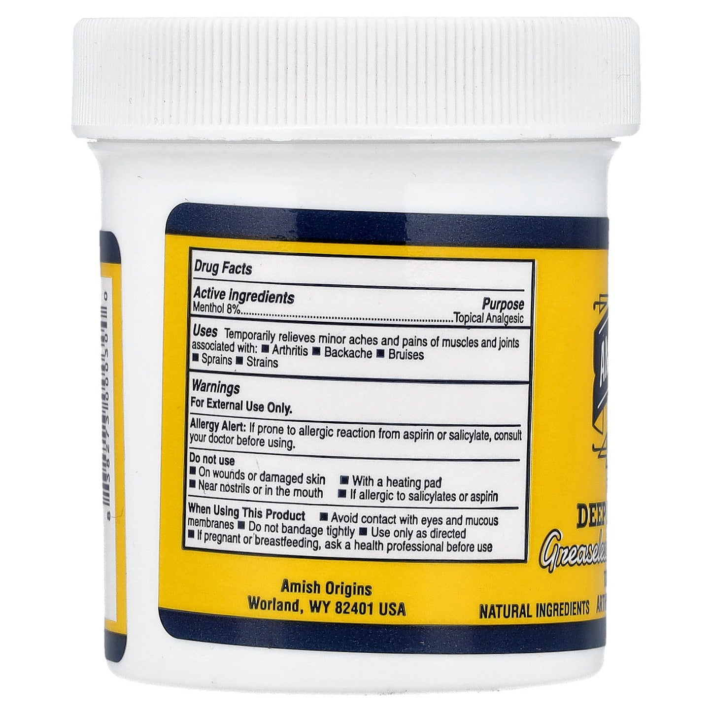 Amish Origins, Deep Penetrating Greaseless Pain Relief Cream, 3.5 fl oz (99.22 g)