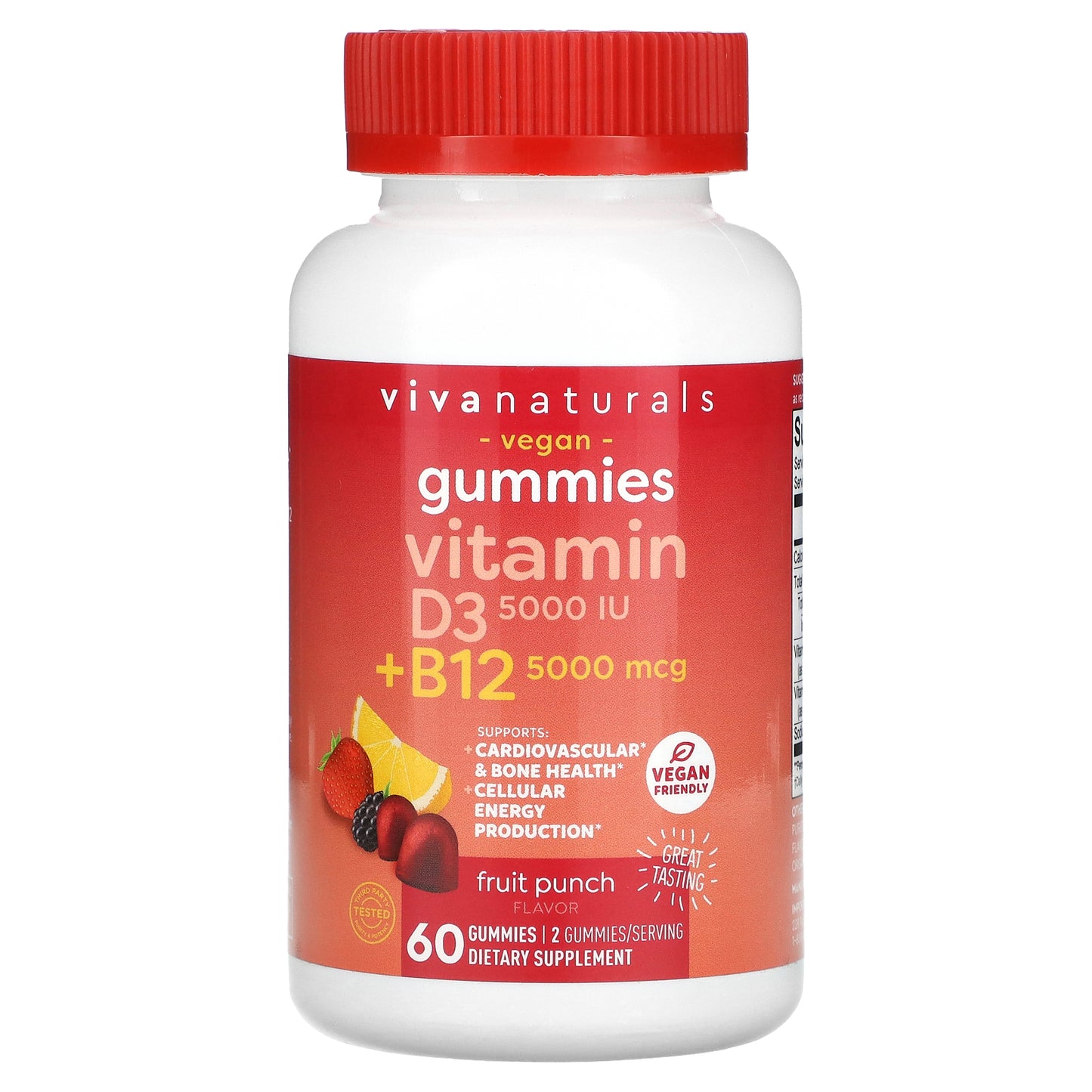 Viva Naturals, Vitamin D3 + B12 , Fruit Punch, 60 Gummies