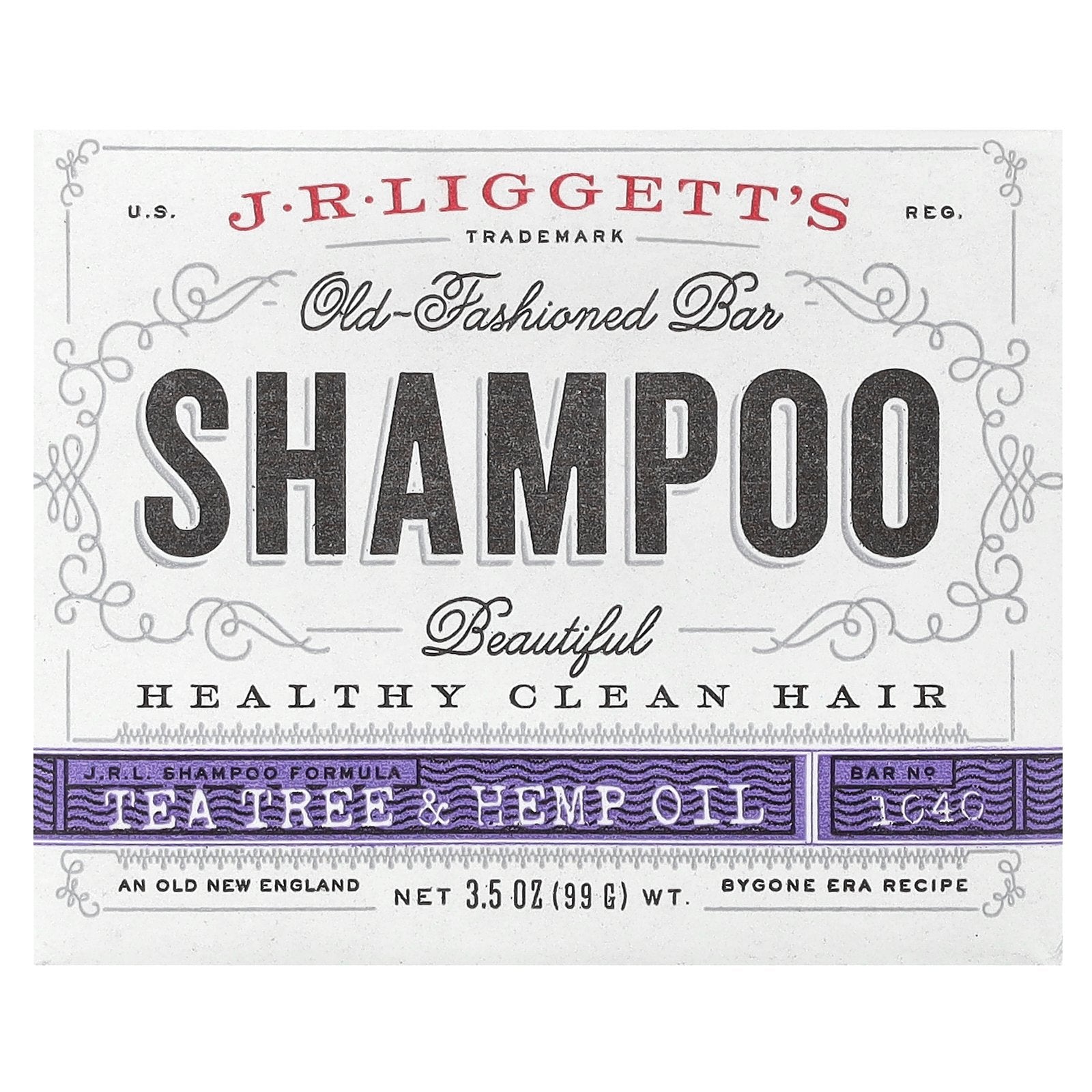 J.R. Liggett's, Old Fashioned Shampoo Bar, Tea Tree & Hemp Oil, 3.5 oz (99 g)