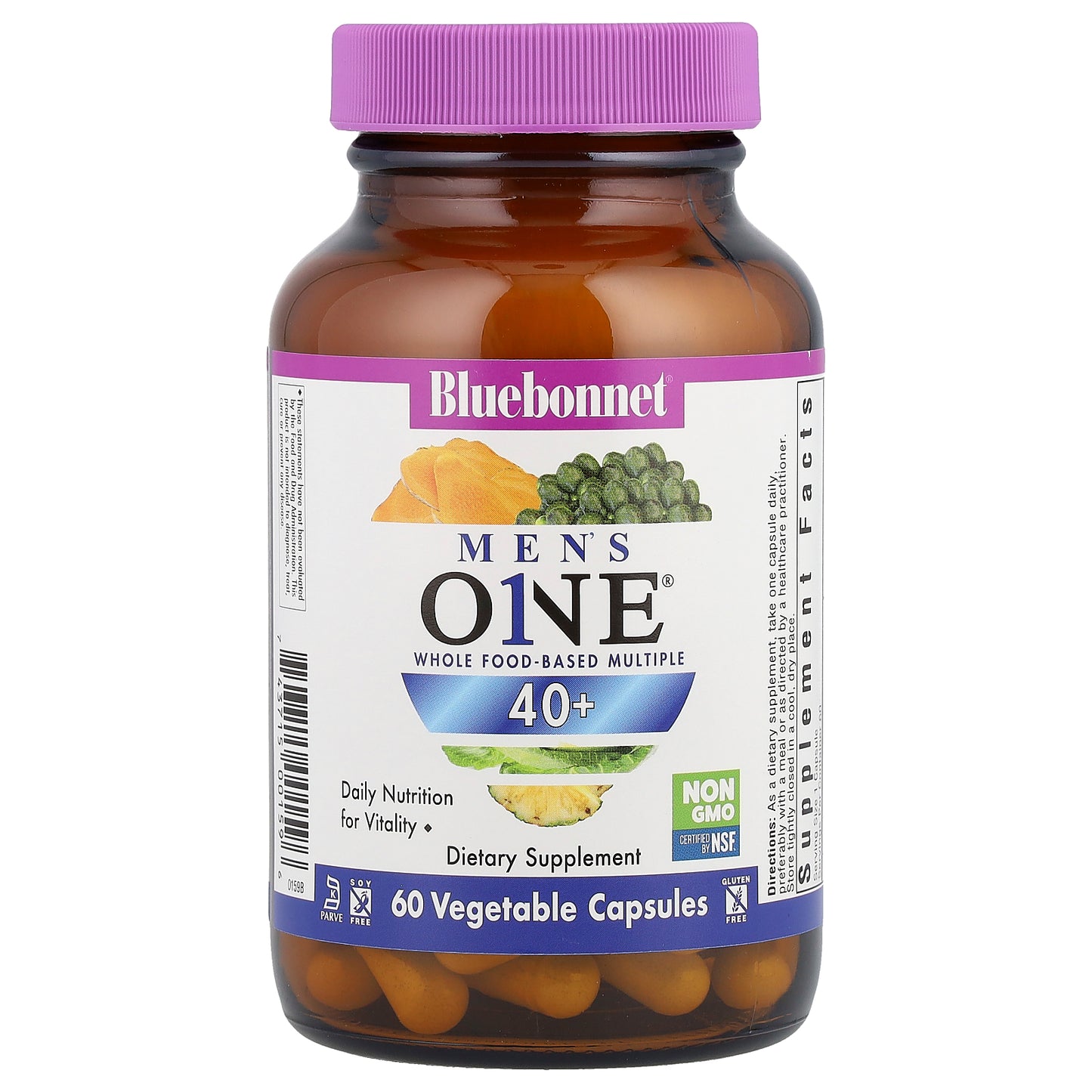 Bluebonnet Nutrition, Men's ONE® 40+, Whole Food- Based Multiple, 60 Vegetable Capsules